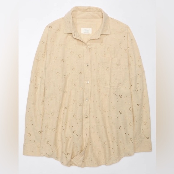 American Eagle Outfitters Tops - AE Go Big Oversized Eyelet Embroidered Shirt